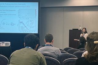 Talia Weiss presenting on Project 8 research at DNP 2025.