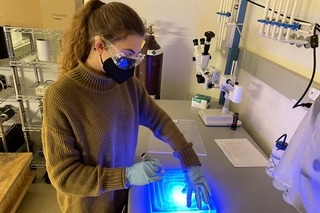 Samantha Pagan working on CUPID Muon Veto at Wright Lab.