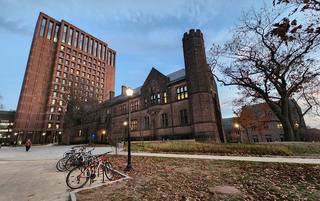 Yale Physics Buildings in the Evening, including YSB, KT and SPL.